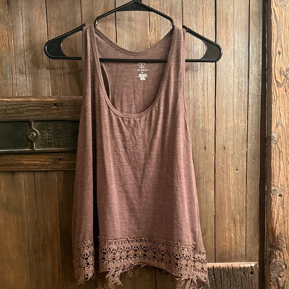 Tin Haul Brown Lace Hem Tank Top